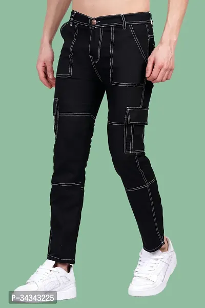 Stylish Black Denim Solid Jeans For Men-thumb0