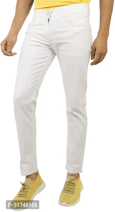 Stylish White Cotton Blend Solid Mid-Rise Jeans For Men-thumb0