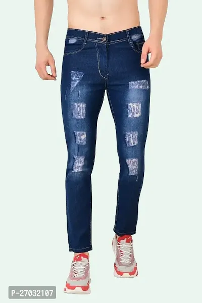 Classic Blue Cotton Blend Solid Jeans For Men-thumb0