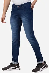 Classic Blue Cotton Blend Solid Jeans For Men-thumb2