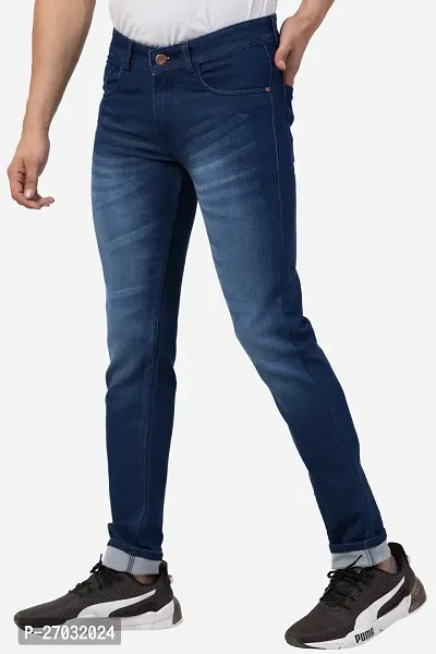 Classic Blue Cotton Blend Solid Jeans For Men-thumb3