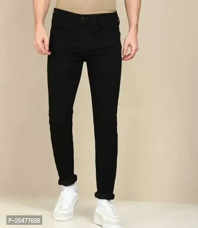 Stylish Black Denim Mid-Rise Jeans For Men-thumb0