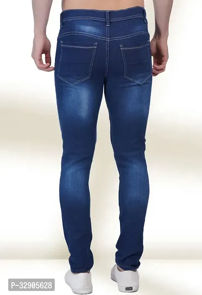 Elegant Blue Denim Distress Mid-Rise Jeans For Men-thumb2