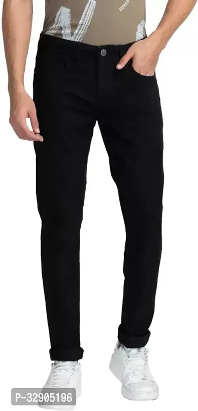 Stylish Black Denim Solid Regular Fit Jeans For Men-thumb0