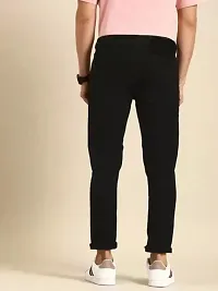 Stylish Black Denim Solid Regular Fit Jeans For Men-thumb1