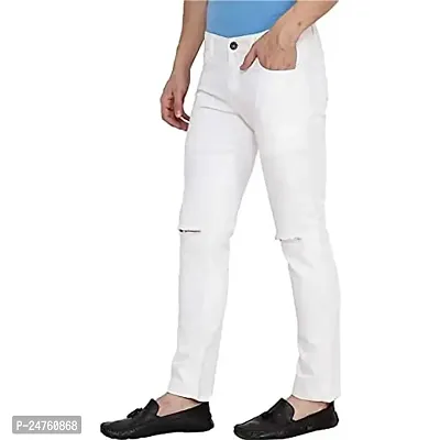 COMFITS Men's Boys Stylish White Knee Cut Jeans (28)-thumb0