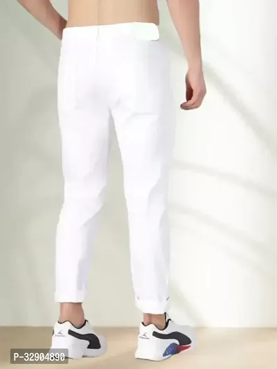 Stylish White Denim Solid Regular Fit Jeans For Men-thumb2