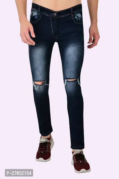 Classic Blue Cotton Blend Solid Jeans For Men-thumb0