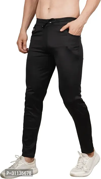 Stylish Black Polyester Spandex Solid Regular Track Pant For Men