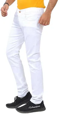 Stylish White Cotton Blend Solid Mid-Rise Jeans For Men-thumb3