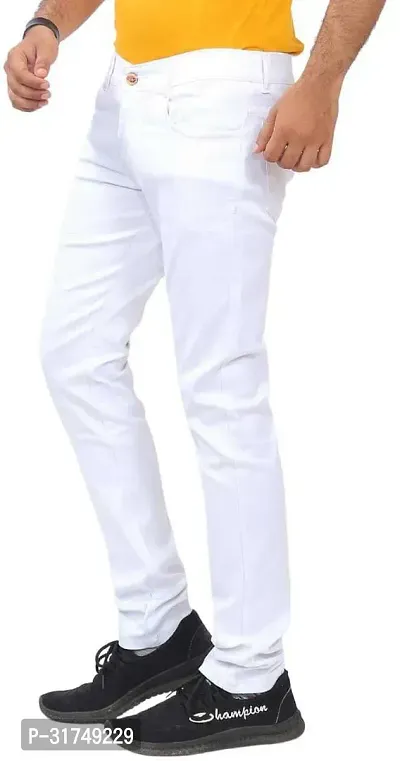 Stylish White Cotton Blend Solid Mid-Rise Jeans For Men-thumb4