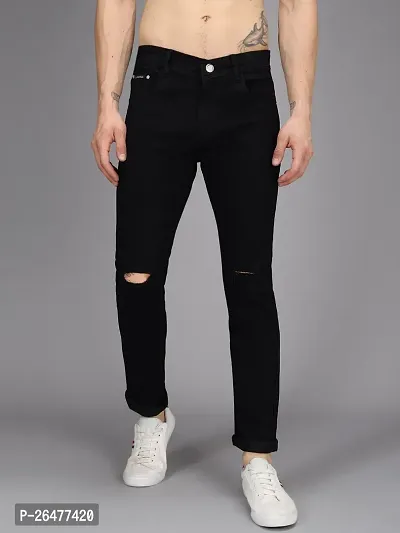 Stylish Black Denim Mid-Rise Jeans For Men-thumb0