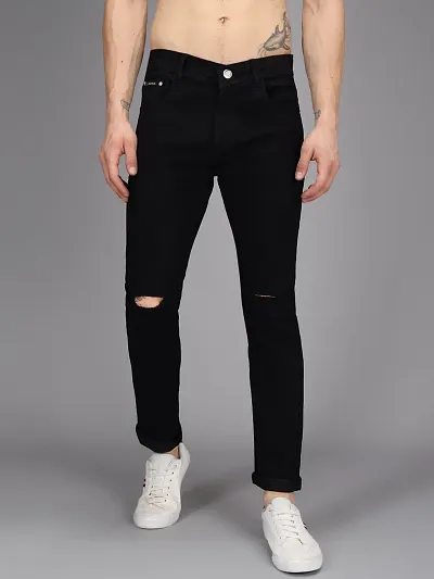 MEN KNEE SLIT BLACK JEANS