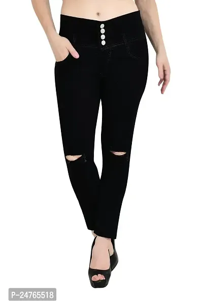 COMFITS Women Black Jeans Latest StylishSlit Cut (36, Black)