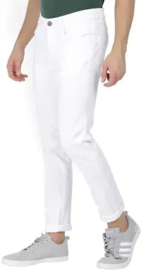 Stylish White Cotton Blend Solid Mid-Rise Jeans For Men-thumb1