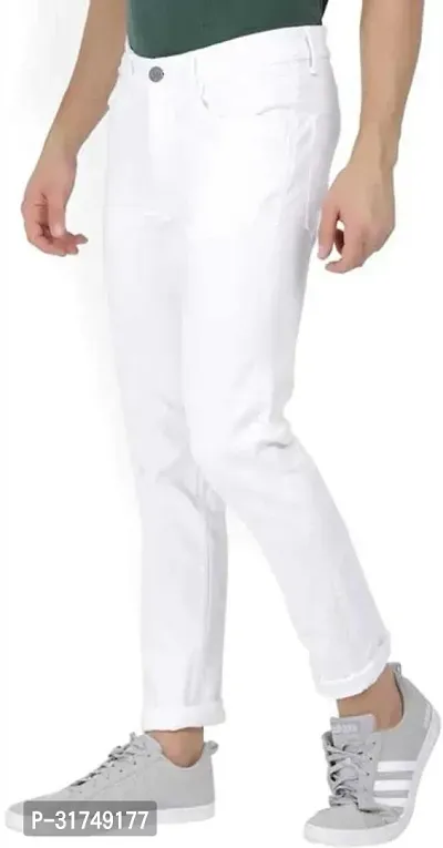 Stylish White Cotton Blend Solid Mid-Rise Jeans For Men-thumb2