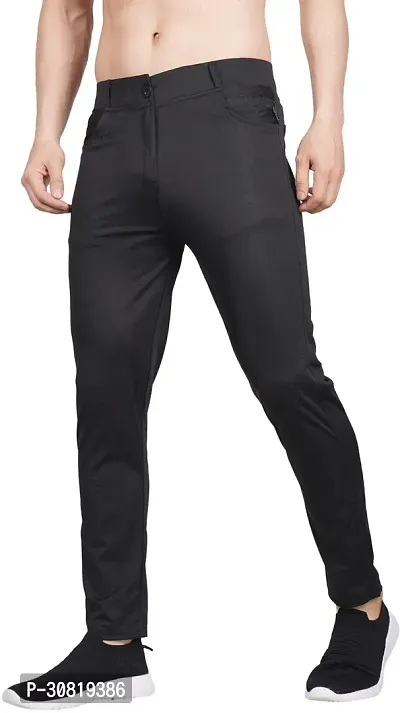 Mevan Stylish Black Lycra Blend Solid Regular Fit Trouser For Men-thumb0