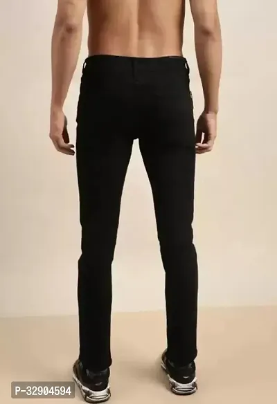 Stylish Black Denim Solid Regular Fit Jeans For Men-thumb2