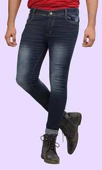 Classic Blue Cotton Blend Solid Jeans For Men-thumb2