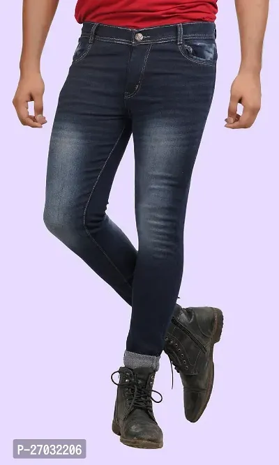 Classic Blue Cotton Blend Solid Jeans For Men-thumb3