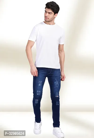 Elegant Blue Denim Distress Mid-Rise Jeans For Men-thumb3