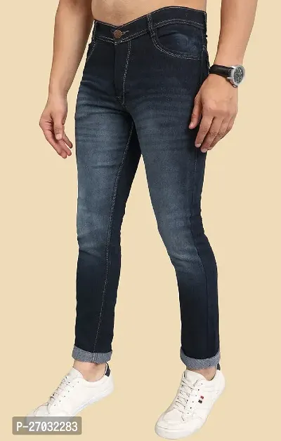 Classic Blue Cotton Blend Solid Jeans For Men-thumb3