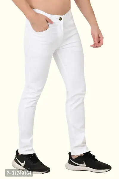 Stylish White Cotton Blend Solid Mid-Rise Jeans For Men-thumb2