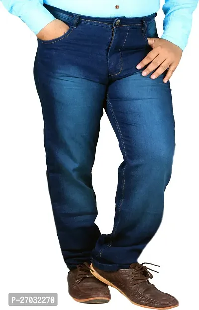 Classic Blue Cotton Solid Jeans For Men