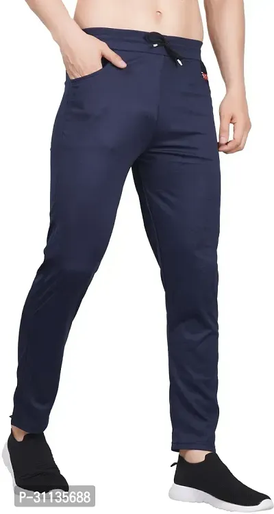 Stylish Blue Polyester Spandex Solid Regular Track Pant For Men