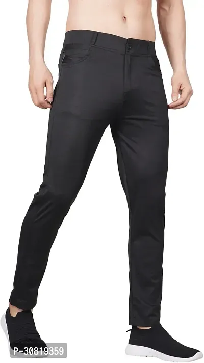 Mevan Stylish Black Lycra Blend Solid Regular Fit Trouser For Men