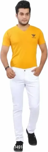 Stylish White Denim Solid Mid-Rise Jeans For Men-thumb2