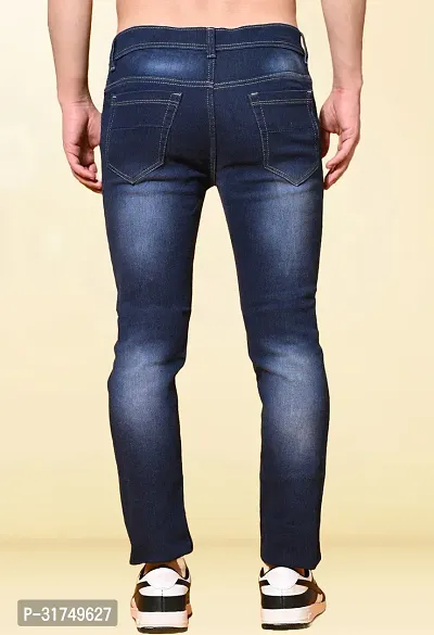 Stylish Blue Denim Solid Mid-Rise Jeans For Men-thumb2