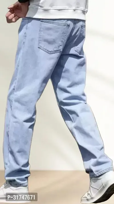 Stylish Blue Denim Solid Mid-Rise Jeans For Men-thumb2