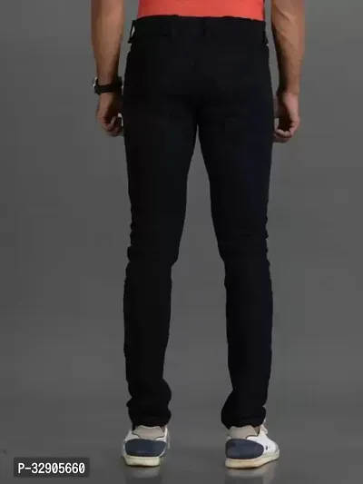 Elegant Black Denim Solid Mid-Rise Jeans For Men-thumb2