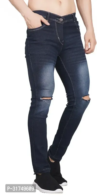 Stylish Blue Cotton Blend Solid Mid-Rise Jeans For Men-thumb0