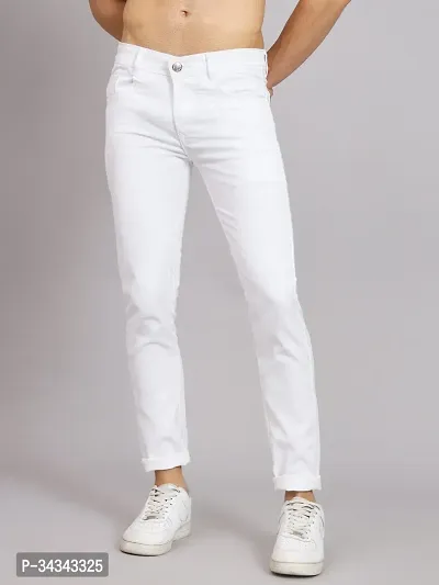 Stylish White Denim Solid Jeans For Men-thumb0