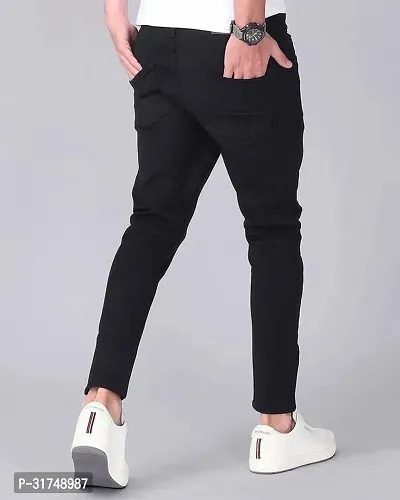 Stylish Black Cotton Blend Solid Mid-Rise Jeans For Men-thumb2