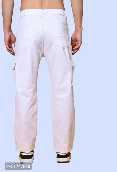 Stylish White Denim Solid Mid-Rise Jeans For Men-thumb2