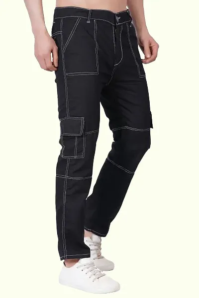 Stylish Blend Solid Cargo Jeans For Men