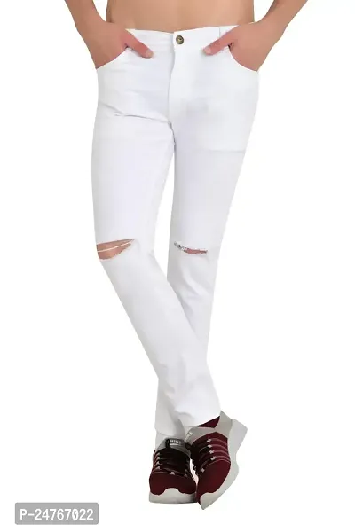 COMFITS Men's Regular Tapered Knee Cut Jeans (30) White