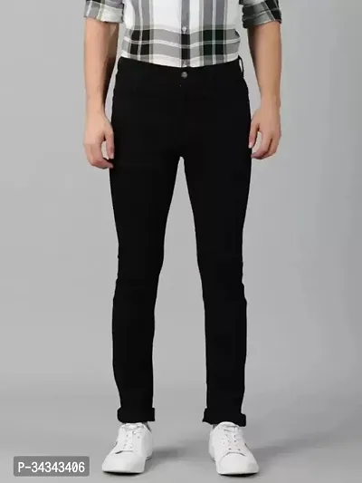 Stylish Black Denim Solid Jeans For Men-thumb0