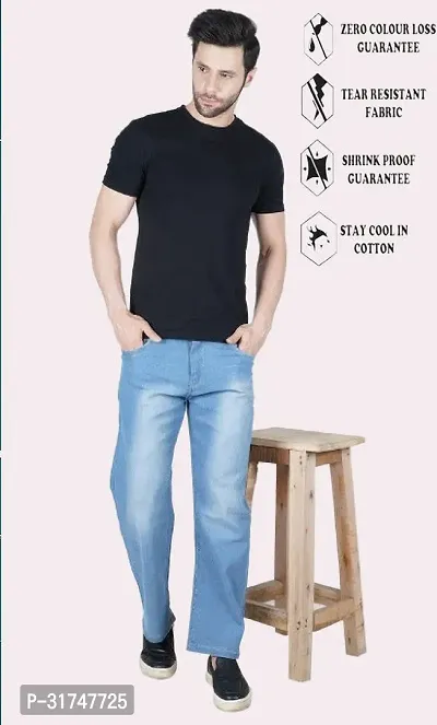 Stylish Blue Cotton Blend Solid Mid-Rise Jeans For Men-thumb4