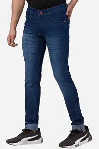 Classic Blue Polycotton Solid Jeans For Men-thumb2