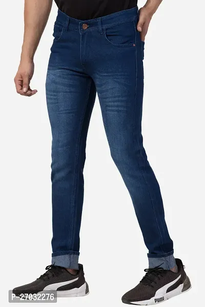 Classic Blue Polycotton Solid Jeans For Men-thumb3