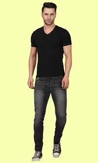 Stylish Black Cotton Blend Solid Mid-Rise Jeans For Men-thumb2