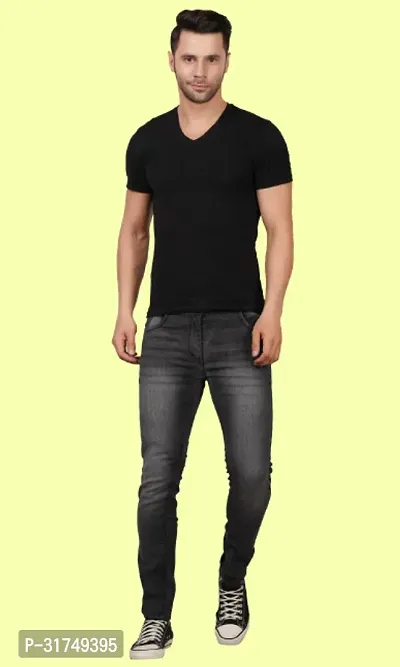 Stylish Black Cotton Blend Solid Mid-Rise Jeans For Men-thumb3