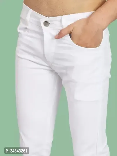 Stylish White Denim Solid Jeans For Men-thumb3