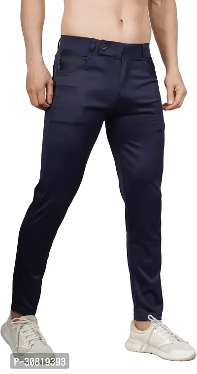 Mevan Stylish Blue Lycra Blend Solid Regular Fit Trouser For Men