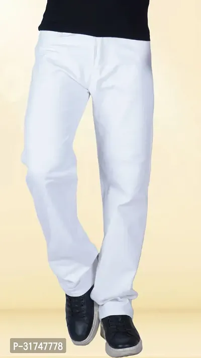 Stylish White Denim Solid Mid-Rise Jeans For Men-thumb0