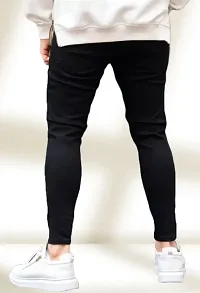 Stylish Black Denim Solid Regular Fit Jeans For Men-thumb1